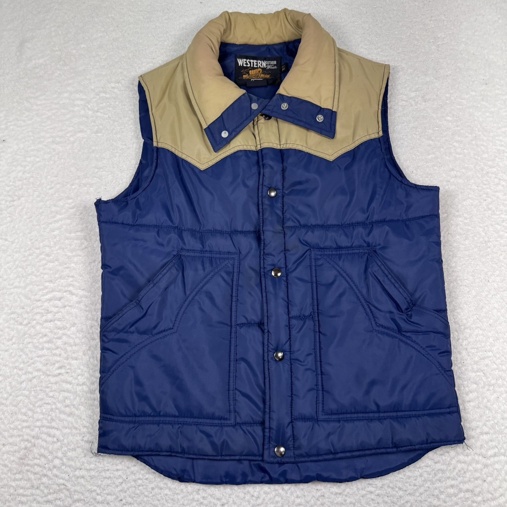 Vintage Sears Puffer Vest Mens M 80s Blue Western Outdoor Wear Insulated Gilet
